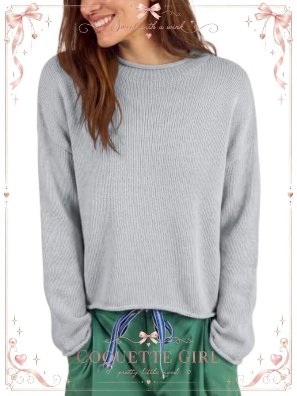 Cotton Blend Oversized Knit Sweater Women's Crew Neck Pullover
